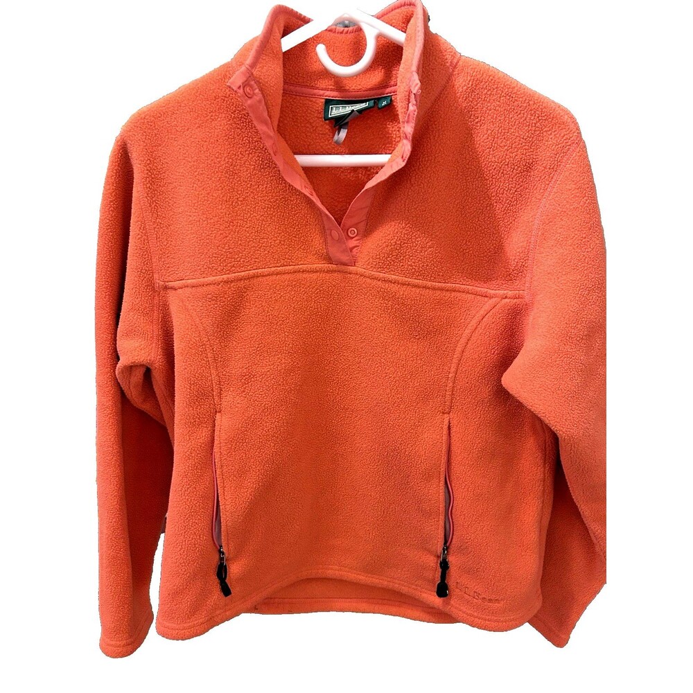 LL Bean Womens High-Pile Fleece 1/2 zip pullover size Medium Coral